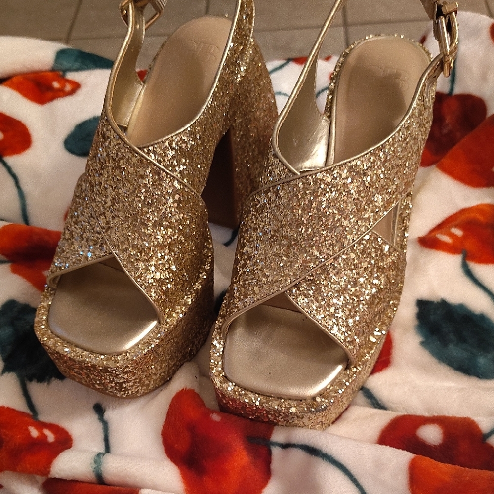 Gianni Bini Sparkling Gold Platform Sandals